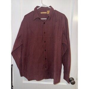The Havanera Co Mens L Microsuade Maroon Long Sleeve Button Down Shirt